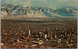 Postcard Salt Lake City Utah Aerial View Looking East to Wasatch Mountain Range
