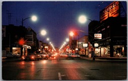 Postcard Chatham Ontario c1960s King Street Twilight View L. J. Mulhern & Co.