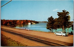 Postcard Blind River Ontario c1960s Lake Lauzon Scenic View Old Car