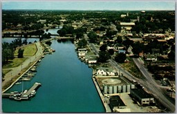 Postcard Belleville Ontario c1960s Aerial View Showing Yacht Club & Moira River