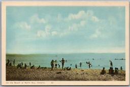 Postcard North Bay Ontario On the Beach Bathers Lake Nippising District