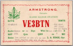 QSL 1948 Amateur Ham Radio Card VE3BTN Armstrong Ontario Les A. Edge
