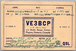 QSL 1947 Amateur Ham Radio Card VE3BCP Pagwa Ontario J. H. Stone Cochrane Dist.