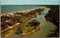 Postcard Wasaga Beach Ontario c1960s Aerial View Nottawasaga River Georgian Bay