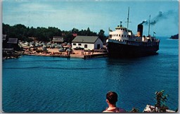 Postcard Tobermory Ontario c1959 S. S. Norisle at Dock Old Cars Bruce County