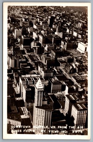 Postcard RPPC Seattle WA c1960s Aerial View of Downtwon Seattle From The Air