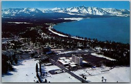 Postcard Stateline Nevada c1970s Sahara Tahoe Hotel Winter View Lake Tahoe