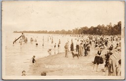 Postcard RPPC c1932 Winnipeg Beach Manitoba Bathers Swimming Lake by Beachs