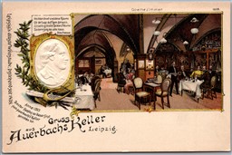 Postcard c1900s Gruss Aus Auerbachs Keller Leipzig Germany Dining Room View