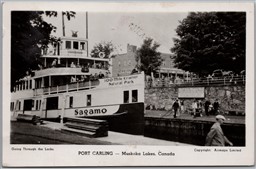 Postcard RPPC Port Carling Ontario c1950 Going Through the Locks Steamer Sagamo