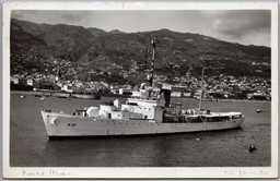 Postcard RPPC c1950 Funchal Madeira Portugal US Navy Ship USCGC Campbell W-32