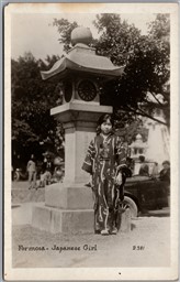 Postcard RPPC c1920s Formosa Taiwan Japanese Girl Stone Lantern