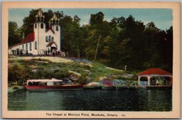 Postcard Muskoka Ontario c1940s The Chapel at Morinus Point Lake Rosseau