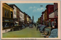 Postcard Belleville Ontario c1930s Front Street Old Cars Shops Hastings County