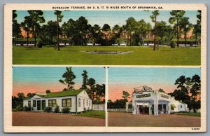 Postcard Brunswick GA c1930s Bungalow Terrace U.S. Hwy 17 Sinclair Gas Station 