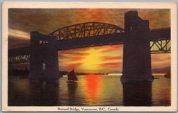 Postcard Vancouver British Columbia Burrard Bridge Scenic Evening View
