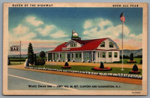 Postcard Flemington NJ c1936 White Swan Inn Hwy 30 Queen Of The Highway Advert
