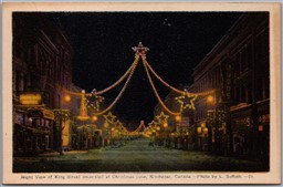 Postcard Kitchener Ontario Night View King Street at Christmas Time Winter View