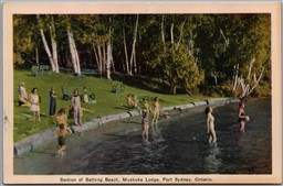 Postcard Port Sydney Ontario c1930s Section of Bathing Beach Muskoka Lodge
