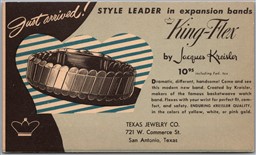 Postcard San Antonio Texas Jewlery Co. King Flex by Jacques Kreisler Advert.