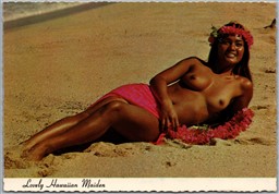 Postcard Hawaii c1977 Lovely Hawaiian Maiden on Sunny Island Beach Topless
