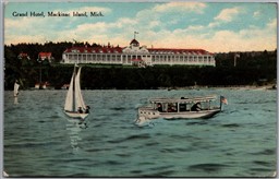 Postcard Mackinac Island Michigan c1910s Grand Hotel Boats Lake