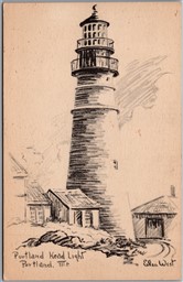 Postcard Portland Maine c1930s Lighthouse Artist Signed Elsa West Cumberland Co.