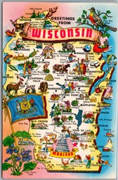Postcard Greetings from Wisconsin State Map Landmarks and Places