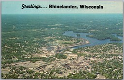 Postcard Rhinelander Wisconsin c1960s Aerial View Greetings 