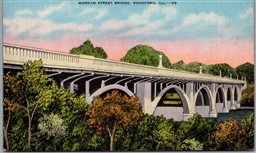 Postcard Rockford Illinois c1930s Morgan Street Bridge Winnebago County