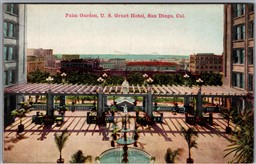 Postcard San Diego California Palm Garden U.S. Grant Hotel Stamped on Back