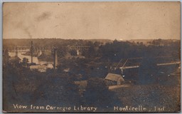 Postcard RPPC 1910s Monticello Indiana View from Carnegie Library Trestle Bridge