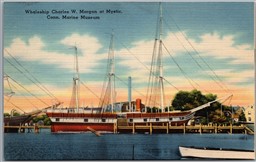 Postcard Mystic Connecticut Whaleship Charles W. Morgan at Marine Museum Linen