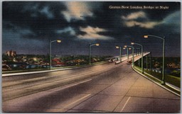Postcard Groton Connecticut New London Bridge at Night