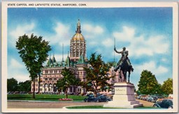 Postcard Hartford Connecticut State Capitol and Lafayette Statue War Memorial