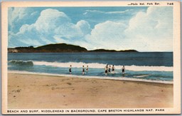 Postcard Cape Breton Highlands National Park NS Beach & Surf Middlehead in Back