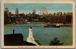 Postcard Montreal Quebec View from Ste. Helen's Island Steamship Lighthouse