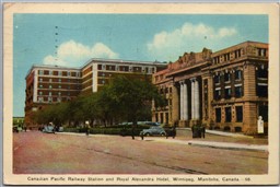 Postcard Winnipeg Manitoba Canadian Pacific Railway Station & Hotel by PECO