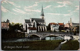 Postcard Guelph Ontario c1910s St. George's Church River Speed Foot Bridge