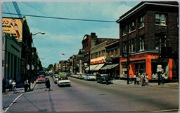 Postcard North Bay Ontario Main Street Old Cars Shops Signs Woolworth's Rexall