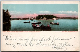 Postcard Port Cockburn Ontario The Prettiest Spot In Muskoka Scenic View Canoes