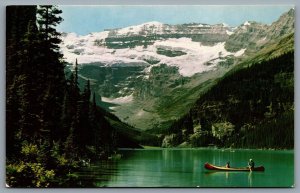 Postcard Lake Louise AB c1960s Victoria Glacier Canoeing Banff National Park