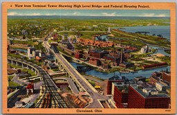 Postcard Cleveland Ohio Aerial View from Terminal Tower Showing Bridge Projects
