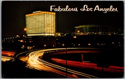Postcard Los Angeles California Night View Music Center Harbor Freeway Buildings