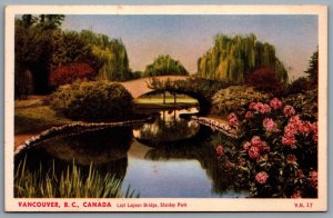 Postcard Vancouver BC c1930s Lost Lagoon Bridge Stanley Park