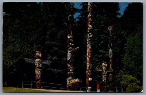Postcard Vancouver BC c1956 Totem Poles In Stanley Park 