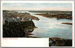 Postcard Ottawa Ontario River Scene Birds Eye Town View Montreal Import Co.