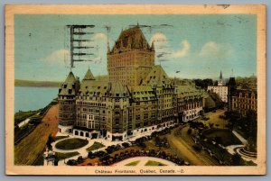 Postcard Quebec City PQ c1946 Chateau Frontenac Aeria View CDS Slogan Cancel