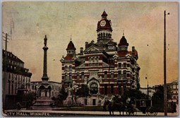 Postcard Winnipeg Manitoba c1907 City Hall Horse Carriage by Warwick