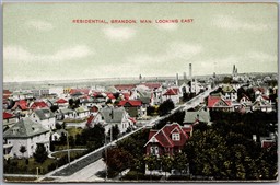 Postcard Brandon Manitoba 1910s Birds Eye Residential View Looking East